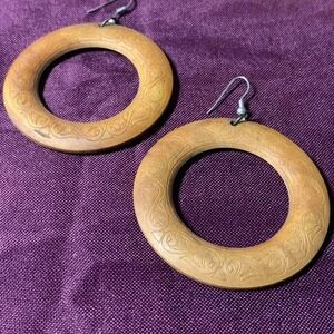 Etched Wooden Hoop Earrings